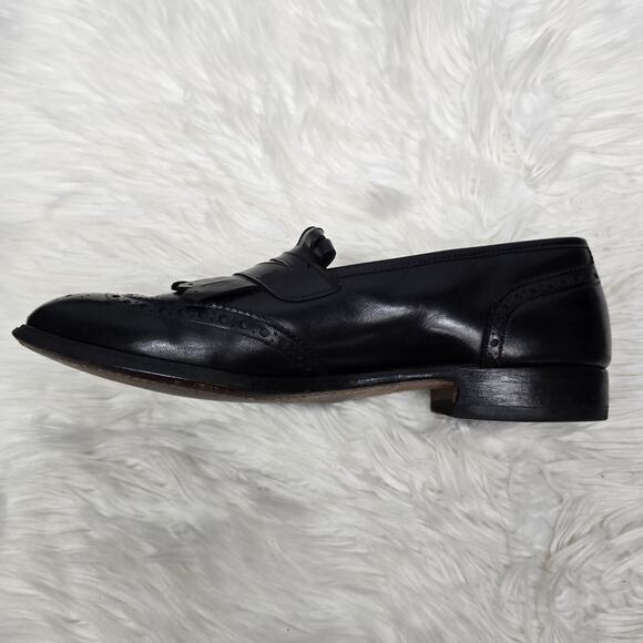 JOHNSTON & MURPHY Aristocraft Kiltie Dress Shoe Loafers 9.5 Black Wingtip Brogue - Picture 9 of 11